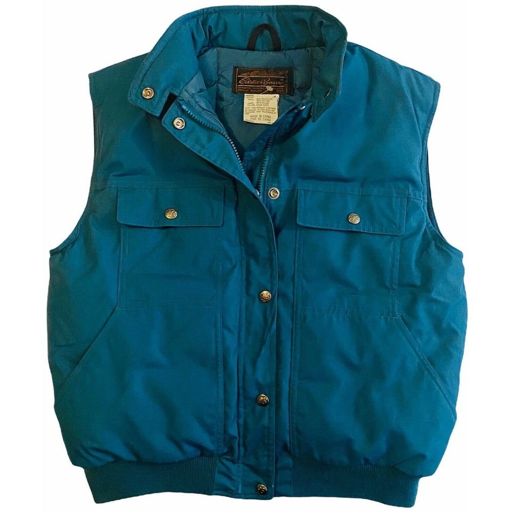 Eddie Bauer Womens Vtg Premium Goose Down Retro Teal Puffer Ski Vest Size Medium